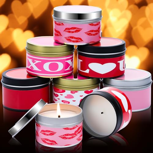 Ziliny 6 Pcs Valentine's Day Scented Candle Valentine Jar Candle XOXO Love Heart Kiss Candle with Long Lasting Burn Lavender Valentines Candles Gift for Her Him Women Girlfriend Wife Husband Boyfriend