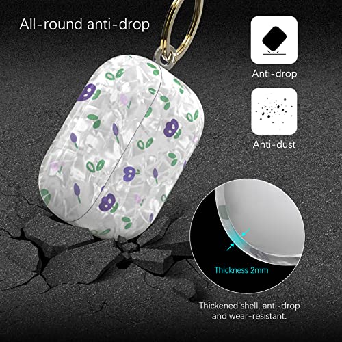 Image of Lopnord for AirPods Pro Case Cute, Cover for AirPods Pro Case Cover Cute with Keychain for Women Girls, Hard Protective Skin with Keychain Pom pom Ball for Airpod Pro Charging Case (Blue Flower)