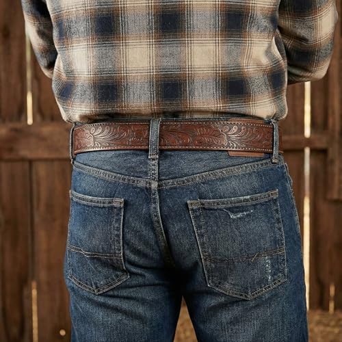 BC Belts Western Leather Belt Strap - 1.5” Wide with Embossed Scrollwork Without Buckle for Men & Women, Cowboy/Cowgirl Style