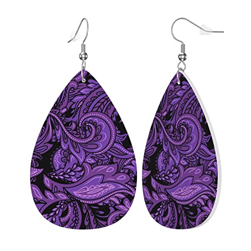 Purple Paisley Bandanna Faux Leather Teardrop Earrings for Women Drop Dangle Earrings Gift2