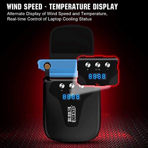 Pccooler Laptop Cooling Fan, Sports Car Concept Laptop Cooler with Led Temperature Display, Intelligent Wind Speed Control (1300-4500RPM), Compatible with 12-17 Inch Gaming Laptop and Cooling Pad