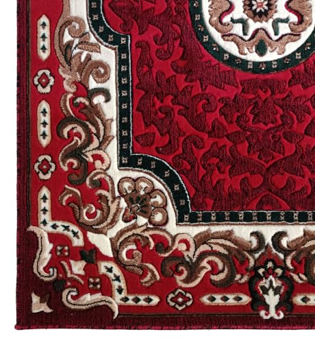 Image of SABIRA Carpet Modern Floral Area Rug Large Carpet for Living Room, Bedroom & Dining Room, Washable, Non-Slip, RED Color (6X8)