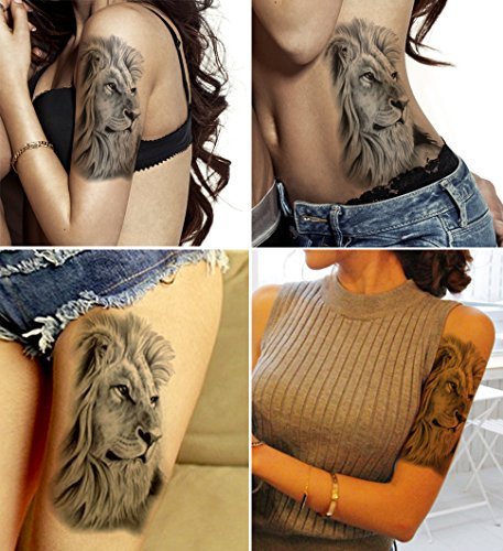DaLin Large Temporary Tattoo Stickers, 4 Sheets (Contemplative Lion)