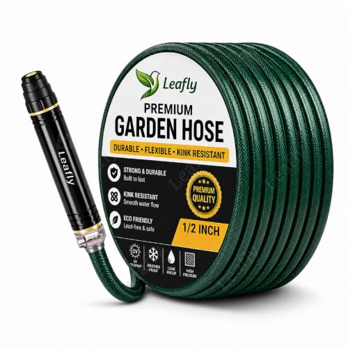 Image of Leafly Heavy Duty Garden Hose | Flexible Expandable Waterpipe with Double Latex Core & Braided Outer Layer | Stainless Metal Spray Nozzle Gun, Tap Connector, 2 Hose Clamps | Leak & Kink Free (20M)