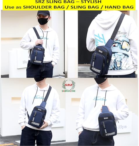 Image of SRZ Crossbody Sling Bag for Men, Women, Water Resistant, Oxford Material, 4 Pockets, Earphone Hole