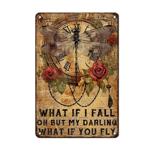 DecoMyth Dragonfly Decor Hippie Decor Vintage What If You Fly Tin Art Retro Wall Decor for Home Bedroom Living Room 12 * 8inch