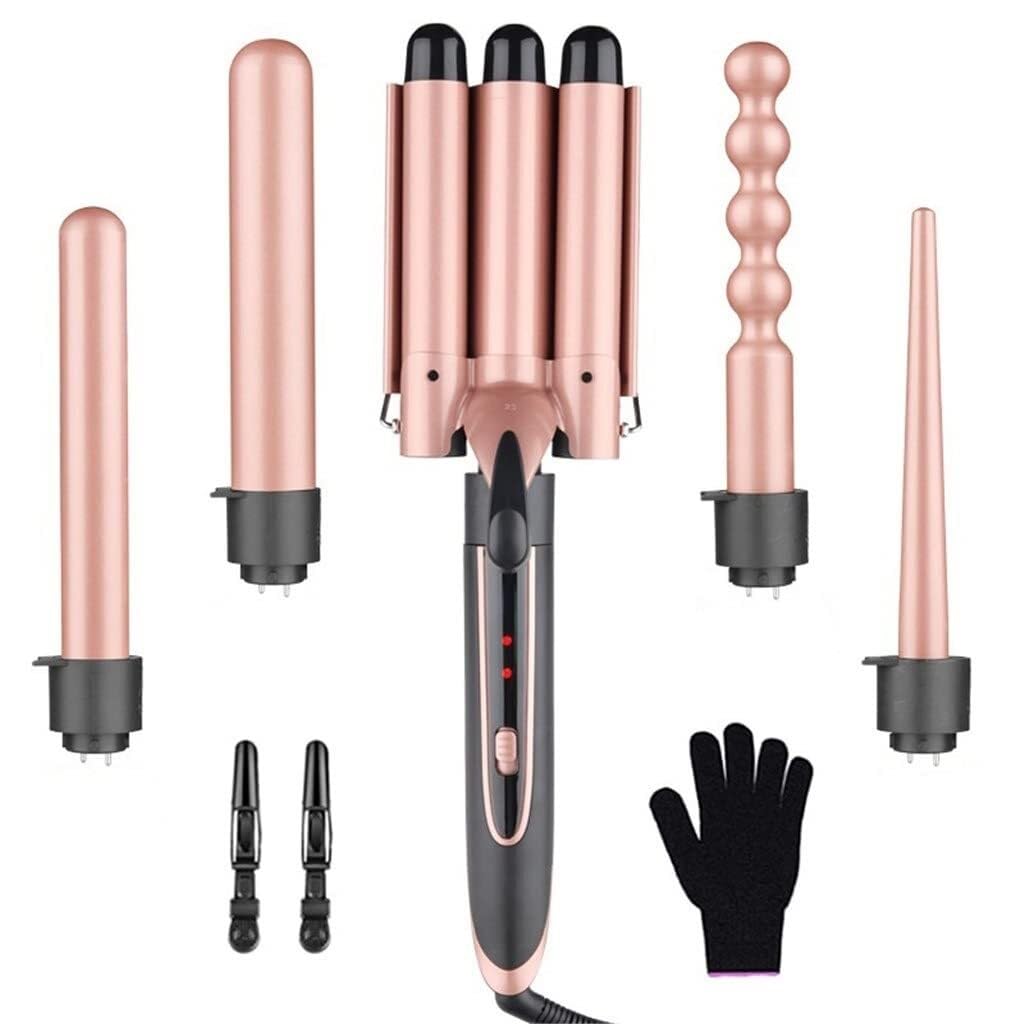5-in-1 Ceramic Hair Curling Iron Tourmaline Styling Tool Quick Heat-Up Adjustable Temp Universal Voltage 360 Rotating Power Cord