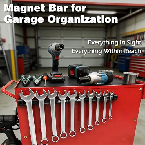 Image of Double Sided Magnetic Tool Holder, 17 Inch Heavy Duty Magnet Bar Strip with Extra Strong Magnets, Magnetic Tool Organizer for Garage, Warehouse, Workshop, Tool, Industrial (1 Pack)