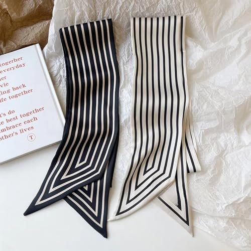 Striped minimalist style silk scarf women's long strip streamer3