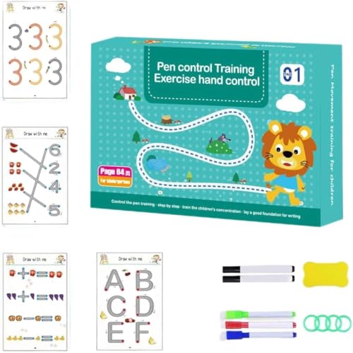 Image of SHNMN 64 Pages Magical Tracing Workbook Set, Hand Writing Pen Control Training Book For Learning To Write The Alphabets & Numbers, Preschool Educational Reusable Learning Book For Kids (1)