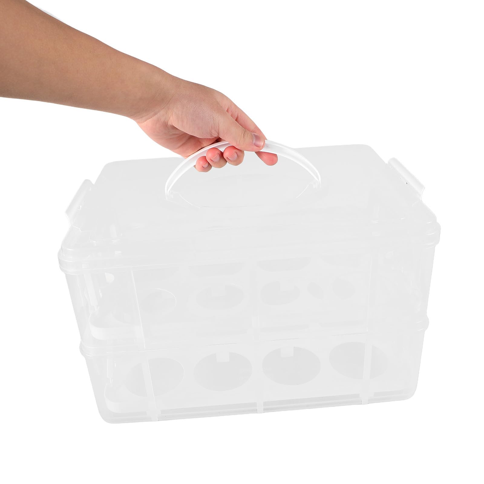 ABOOFAN Cupcake Transportbox mit Deckel, Zweilagige Kunststoffbox Weiß | Transparent, Leicht, für Kuchen und Andere Lebensmittel, Tragbar mit Handgriff