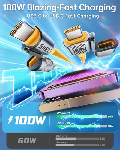 Image of 4 in 1 USB C Cable 100W Compatible With Lightning Cable Fast Charging & Data Transfer, Multi Charger Cord Combo for iPhone iPad Charger Wire with L /Type C /USB A for iPhone 17 /16 /15 /Macbook,5FT