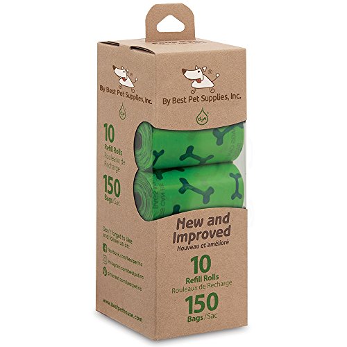 Image of Best Pet Supplies Dog Poop Bags for Waste Refuse Cleanup, Doggy Roll Replacements for Outdoor Puppy Walking and Travel, Leak Proof and Tear Resistant, Thick Plastic - Green Bone, 150 Bags (GB-150B)