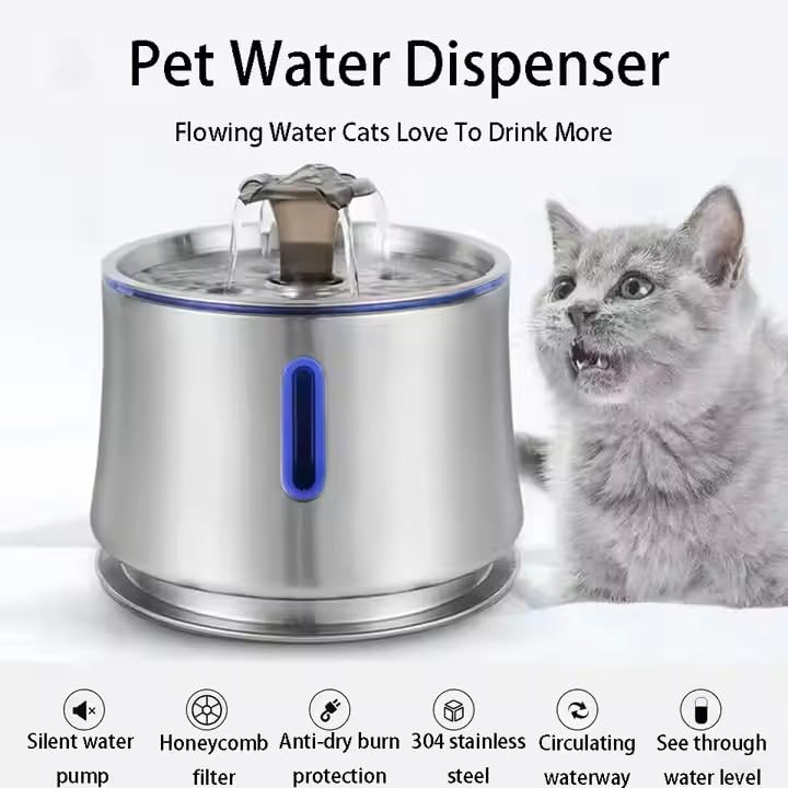 Cat Water Fountain 84oz/2.5L Stainless Steel, Automatic Dog Water Dispenser, Ultra-Quiet Pump, Water Level Window, BPA-Free, Advanced Filtration with 2 Filters for Cats, Dogs & Multiple Pets. - image 6