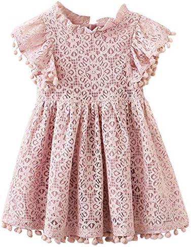 QIJOVO Baby Girl Vintage Lace Short Frill Sleeves Dress Flower Girls Skirt Birthday Party Princess Frilled Waist Dress