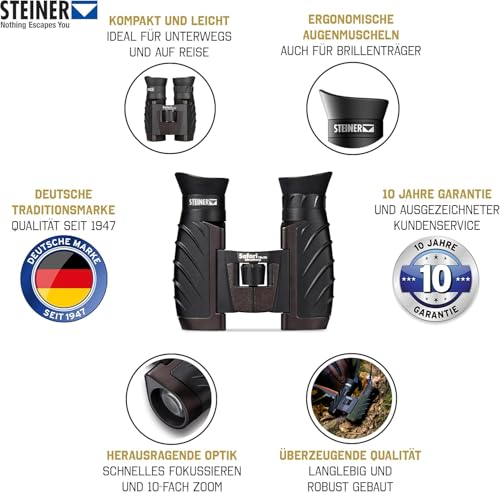 Image of Steiner Safari UltraSharp 10x26 Binoculars, Compact, Large Magnification, Robust, Waterproof, Ideal for Travel, Hiking, Concerts, Sports and Nature Observation