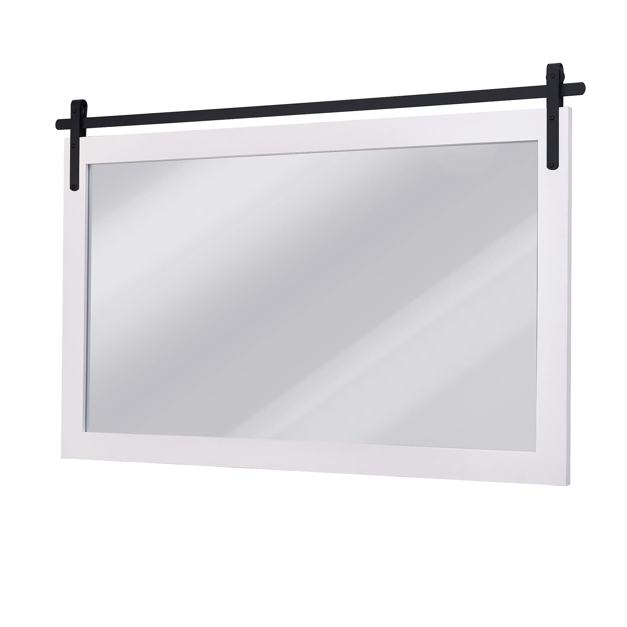 KARTOOSH White Farmhouse Wall Mirror Barn Door Style Rectangle Solid