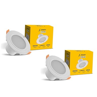 Jaquar 6W Striker Round Downlight with Aluminium Heat Sink | Junction Box LED Downlight | Mood Light for False Ceiling | 83 Cut Out | Neutral White 108 x 62(DXH) MM(Pack 2)