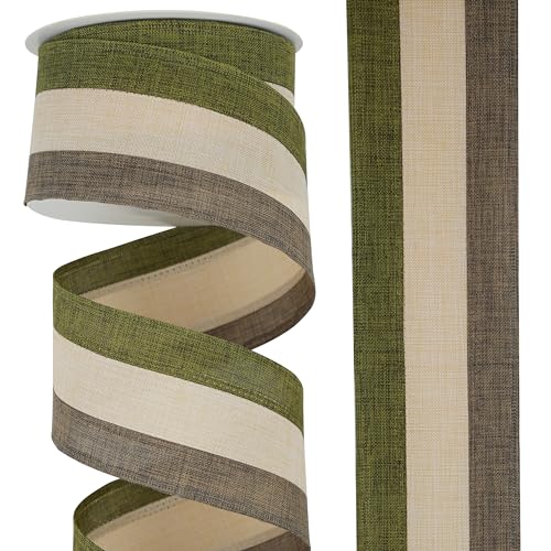 DINDOSAL Natural and Green Wired Ribbon 2.5