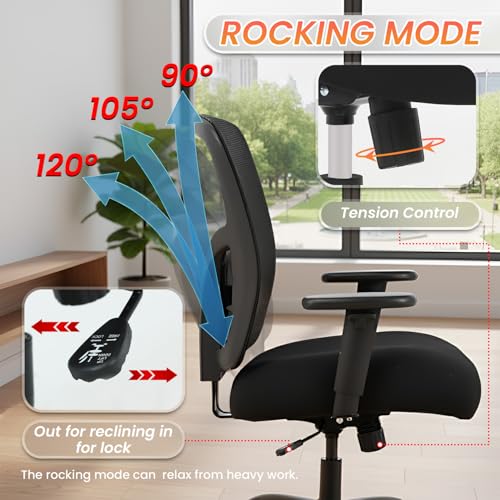 Image of BestOffice Big and Tall 500 lb Mesh Office Chair Ergonomic High Back Desk Chair with Lumbar Support and Extra-Wide Seat for Home Office, Black