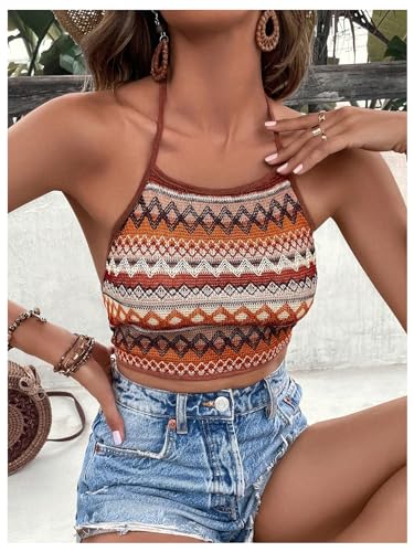 SOLY HUX Women's Boho Chevron Print Cami Crop Tops Halter Tie Backless Summer Top3