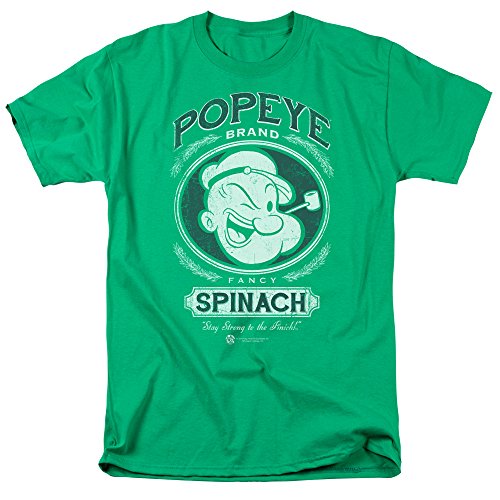 MMM Merchandising Popeye Mens Fancy Spinach T-Shirt, Large, Kelly Green