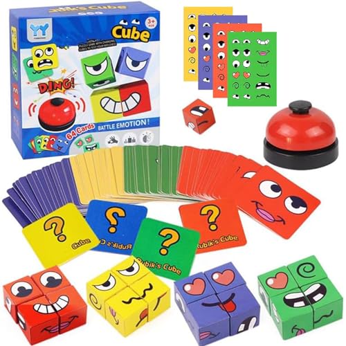 3D Face Changing Magic Cube Wooden Expressions Matching Block Puzzles de Cubos Juguete Educativo Rompecabezas de Madera para Niños Educación Temprana