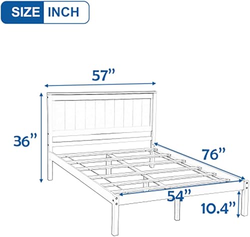 Miniatura 2 de Cama de plataforma de tamaño matrimonial marco de cama de plataforma de madera maciza con cabecera y soporte de listones de madera no necesita