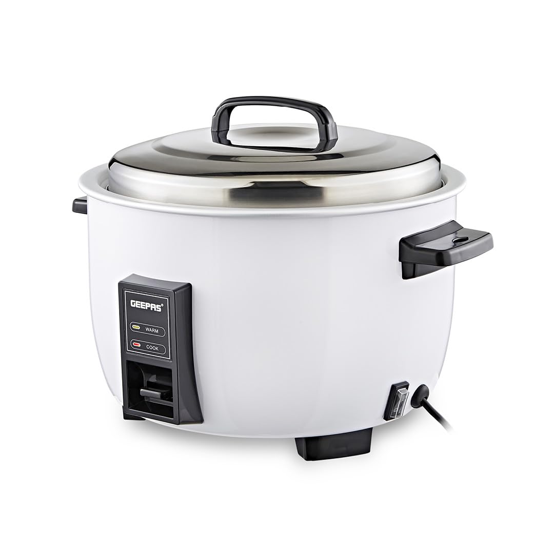 Geepas Commercial Rice Cooker 4.2L, 1600W | Non-Stick Aluminum Removable Inner Pot | Auto Switch from Cook to Warm | Stainless Steel Lid with Measuring Cup & Spatula | White Perfect for Busy Kitchen
