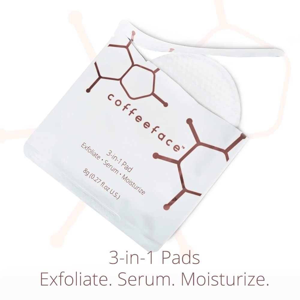 Coffeeface Anti-Aging Moisture Pads with Exfoliation and Hydration | 3-in-1 Textured Skin Treatment | Hypoallergenic for All Skin Types | 8 Count |