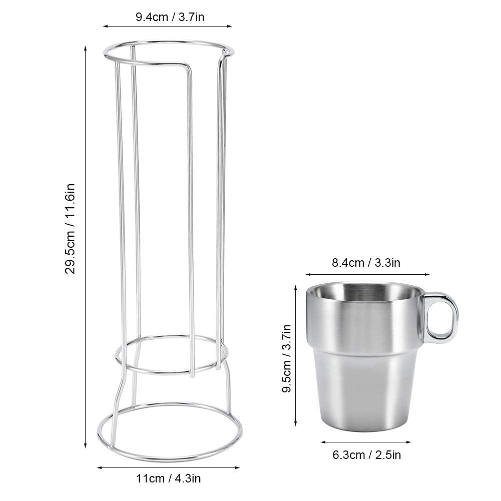 Tasse à Café en Acier Inoxydable, Lot de 6 Réutilisables Rangement en Métal avec Support Isolée Empilable de Tasse, Tasse à Café Expresso à Double Couche avec Support pour Café Thé Boissons