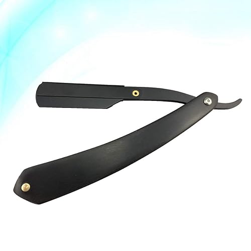 Miniatura 8 de Beaupretty Cuchillo de afeitar de acero con mango de madera, elegante, recto, para hombre, estilo vintage, de metal, para peluquería, sin salón de