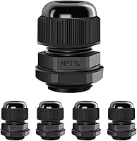 Vista 43 de LeMotech Paquete de 5 prensaestopas NPT de 3/4 pulgadas, impermeables, ajustables, conectores de cable de 0.492-0.709 in, juntas de nailon negro