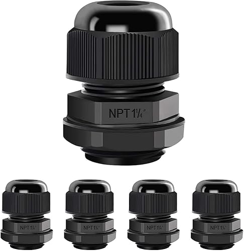 Vista 43 de LeMotech Paquete de 5 prensaestopas NPT de 3/4 pulgadas, impermeables, ajustables, conectores de cable de 0.492-0.709 in, juntas de nailon negro