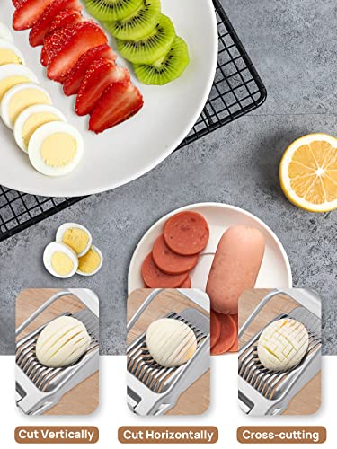 Foto von BIBURY Eierschneider aus Edelstahl, Robuster Aluminium Schneider für Eier, Eischneidewerkzeug, Egg Slicer Einzeln Gespannte Edelstahldrähte Pilze, Erdbeeren, Weiches Obst, Spülmaschinenfest