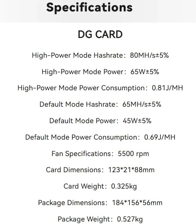 Goldshell Package One DG Card: High-Performance Mining Card with 80MH/s High-Power Mode Hashrate and Energy-Efficient Default Mode