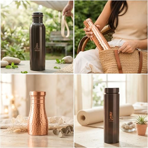 Image of Pure Copper Water Bottle 850ml | Handcrafted Ayurvedic Copper Bottle | Premium Yoga-Inspired Wellness Gift | BPA Free Copper Bottle for Daily Use