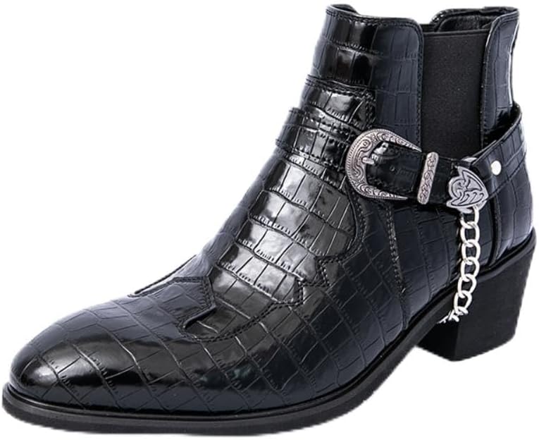 Asifn Men's Casual Leather Chelsea Boots Pointed Toe Fashion Classic Western Cowboy Chukka Formal Height-Increasing Ankle Boots