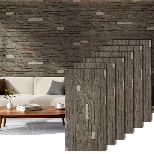 LarWorks Faux Stone Brick Wall Panels, 6-Pack for Exterior &