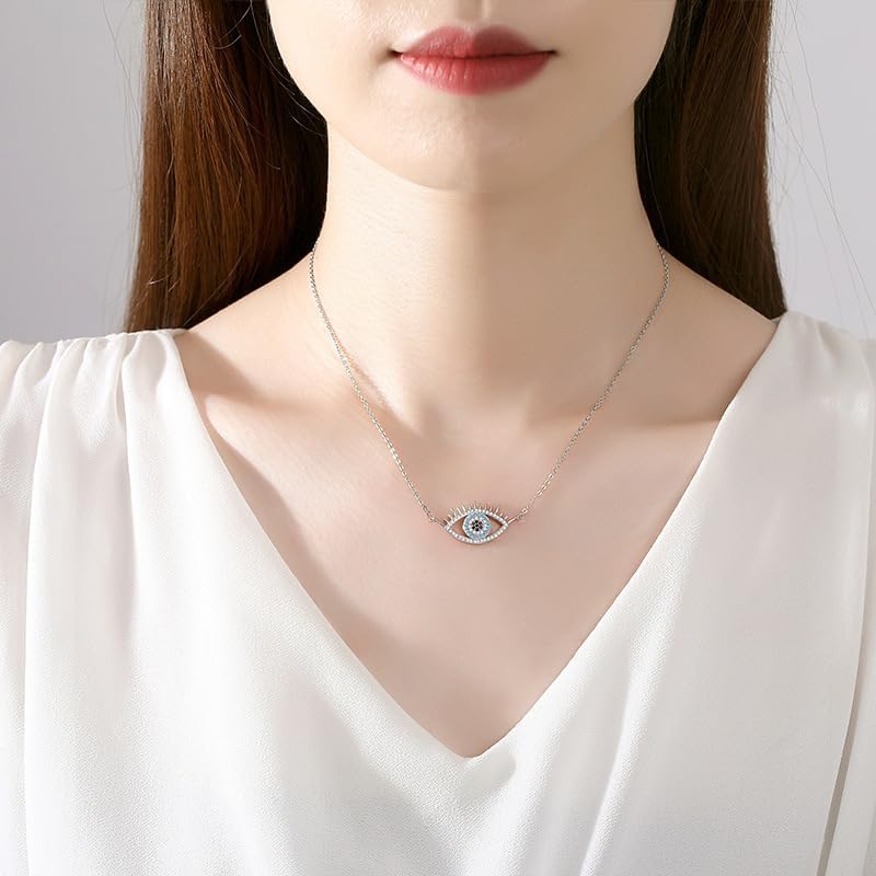 Dainty 14K Gold Over 925 Silver Necklace with Evil Eye Pendant,Round Turquoise and Moissanite Detailing,Protective Lucky Jewelry Gift for Women - Image 3