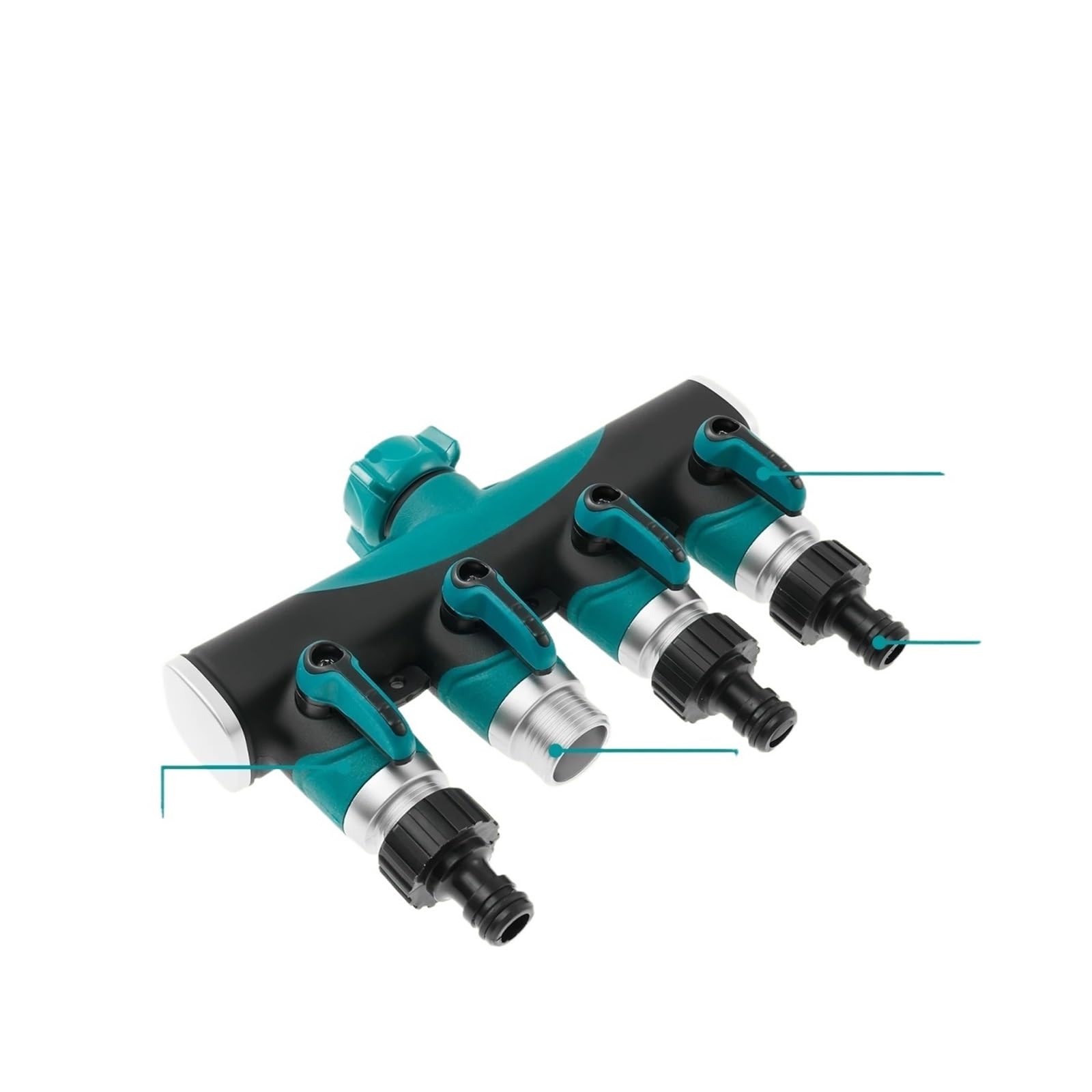 Grifo distribuidor de 4 vías, conexión agua aleación Zinc con válvula reguladora separada, divisor a prueba fugas, Compatible jardín