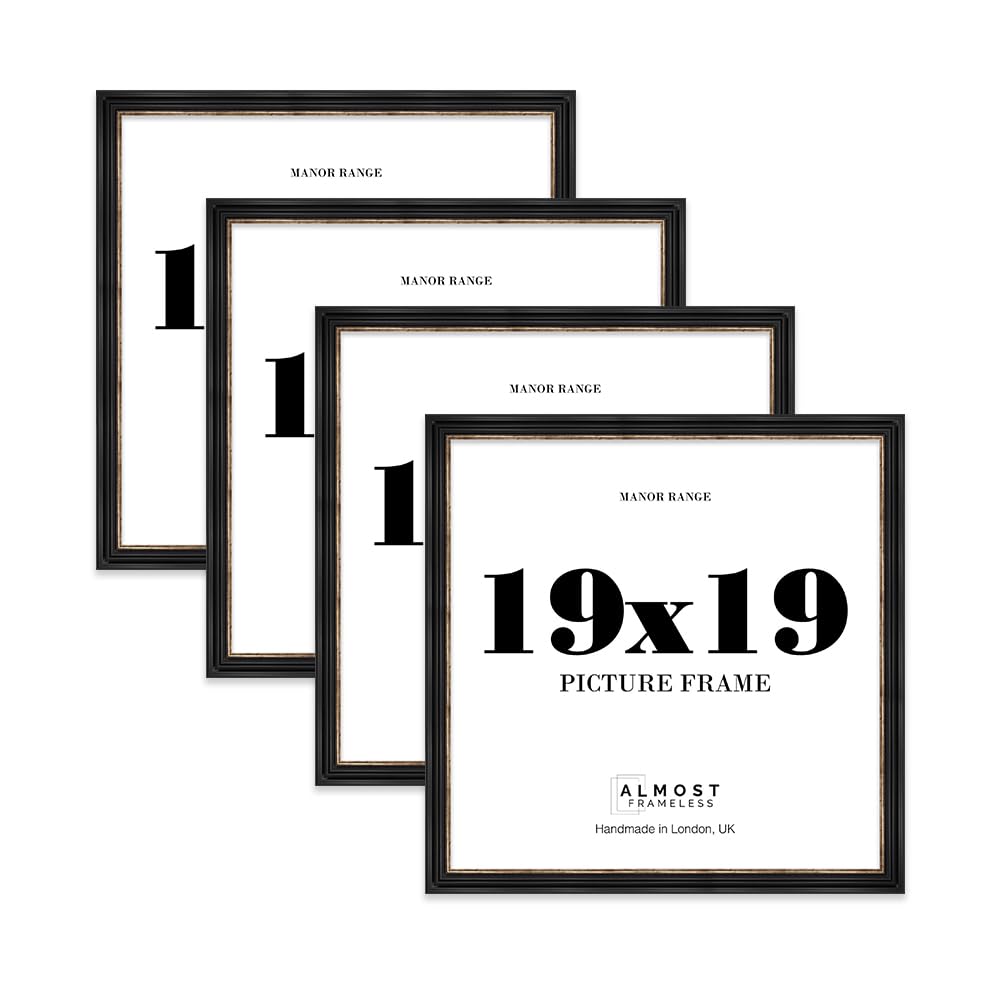 19x19 Picture Frame, Display 19x19 Pictures (48.3 x 48.3cm) - Black & Gold Elegant 42mm Edge Frame for Home Décor - 4 Pack