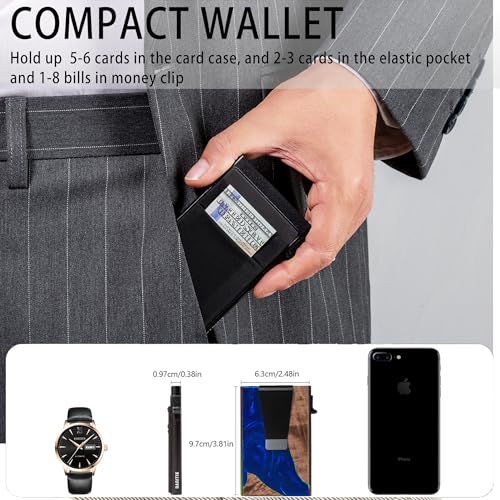 Image of Card Holder Wallets for Men | Slim Aluminum Wallet | RFID Blocking Minimalist Metal Pop Up Wallet | Money Clip & Cash Band | Expandable Compact Plate | Ultra-Thin | Men's Accessories & Gifts for Men