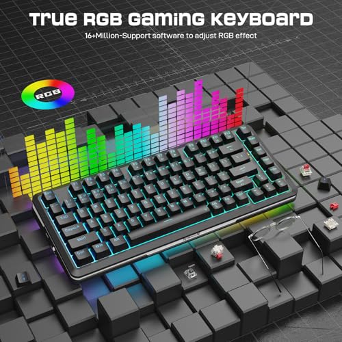 Image of Redragon K713 Wireless Mechanical Keyboard, Gasket Mounted RGB Gaming Keyboard, 3-Mode (2.4G /BT /USB), Pre-Lubed Linear Red Switches, 75％ Layout, 82 Keys Hot Swappable for PC /Mac - Black