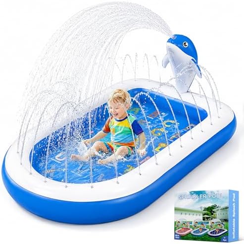 Splash Pads for Toddlers 1-3, Dolphin Toy Sprinkler for Kids, Outdoor Play Mat for Babies, 68″ Backyard Inflatable Kiddie Pool, Splash Pad for Kids Ages 4-8, Birthday Gifts for 1 Year Old Boy Girl