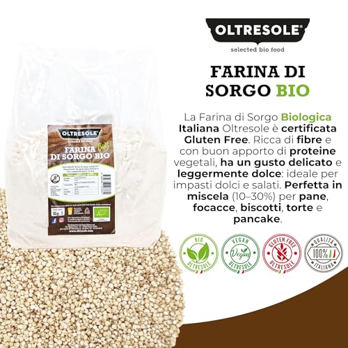 Oltresole, Farine de Sorgho Italienne Biologique 1 Kg, Sans Gluten, Sans OGM, 100% Made in Italy, Idéal pour les coeliaques, Pain, Sucreries et Pâtes, Riche en Fibres et Protéines – vue 5