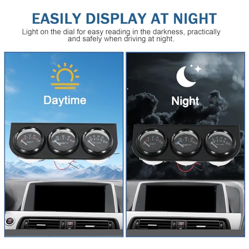 JDMSPEED 2" 52mm Triple Gauge Set (Oil Pressure Gauge + Water Temperature Gauge + Volt Meter) 3‑in‑1 for 12V Cars 3 Gauge Cluster Kit with Black Console - Image 5