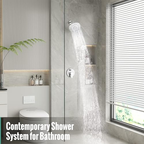 Image of SR SUN RISE Shower Faucet - 8 Inch Multifunctional High Pressure Shower Head System with Handheld Shower Head Fixtures - Valve Included - Polished Chrome