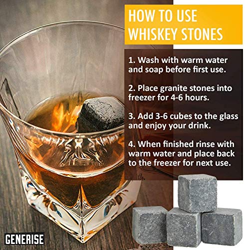 Whiskey Stones GENERISE Whisky Stones Gift Set van 9 natuurlijke graniet Whisky rotsen in fluwelen geschenkzakje plus… - Image 7