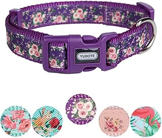 YUDOTE Adjustable Pink Nylon Dog Collar Small with Floral Patterned Ribbon for Puppies Active Female Dogs Neck 25-38cm